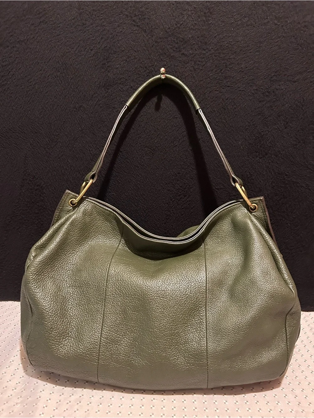 orYANY Olive Green Pebbled Leather Hobo Shoulder Bag.